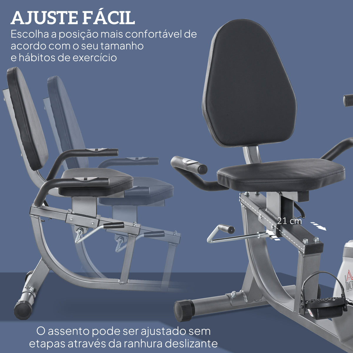 Bicicleta ergométrica reclinável com tela LCD e volante de 3 kg resistência magnética de 8 níveis assento ajustável 121,5-136x62,5x98 cm cinza — foto 5