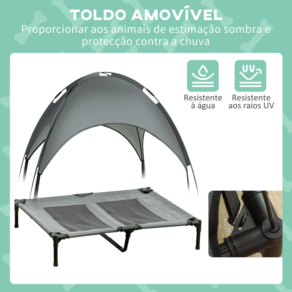 Cama elevada para animais de estimação Portátil com tecido respirável de toldo removível para interior e exterior 92x76x90 cm cinza — foto 6