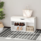 Banco Sapateira com Armazenamento Gaveta Prateleira e Assento Acolchoado para Entrada Estilo Moderno 80x30x47cm Branco — foto 2