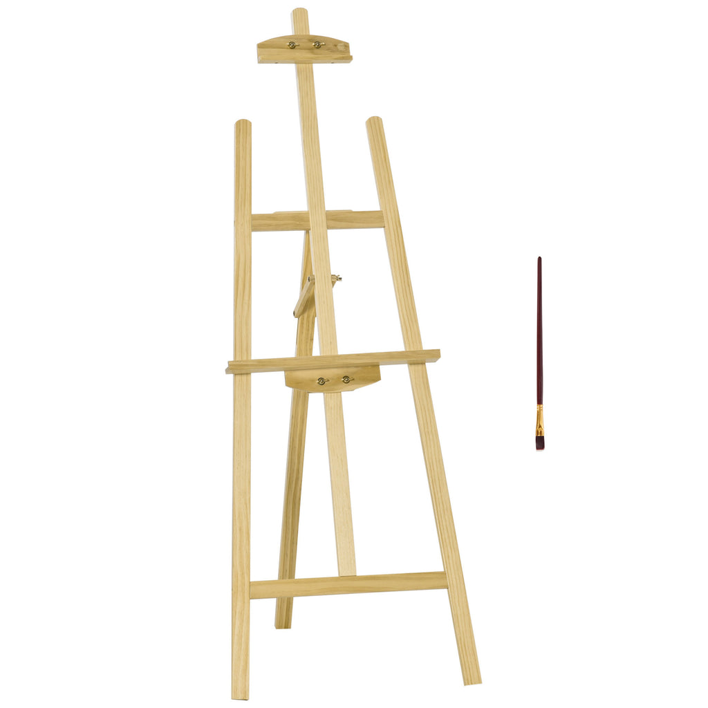 Cavalete Pintura de Madeira Cavalete de Desenho Estúdio Inclinável 90° com Suporte Tripé e Pincel 51,5x71,5x134,5cm Madeira Natural — foto 1
