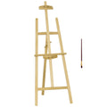Cavalete Pintura de Madeira Cavalete de Desenho Estúdio Inclinável 90° com Suporte Tripé e Pincel 51,5x71,5x134,5cm Madeira Natural — foto 1
