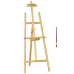 Cavalete Pintura de Madeira Cavalete de Desenho Estúdio Inclinável 90° com Suporte Tripé e Pincel 51,5x71,5x134,5cm Madeira Natural — foto 1
