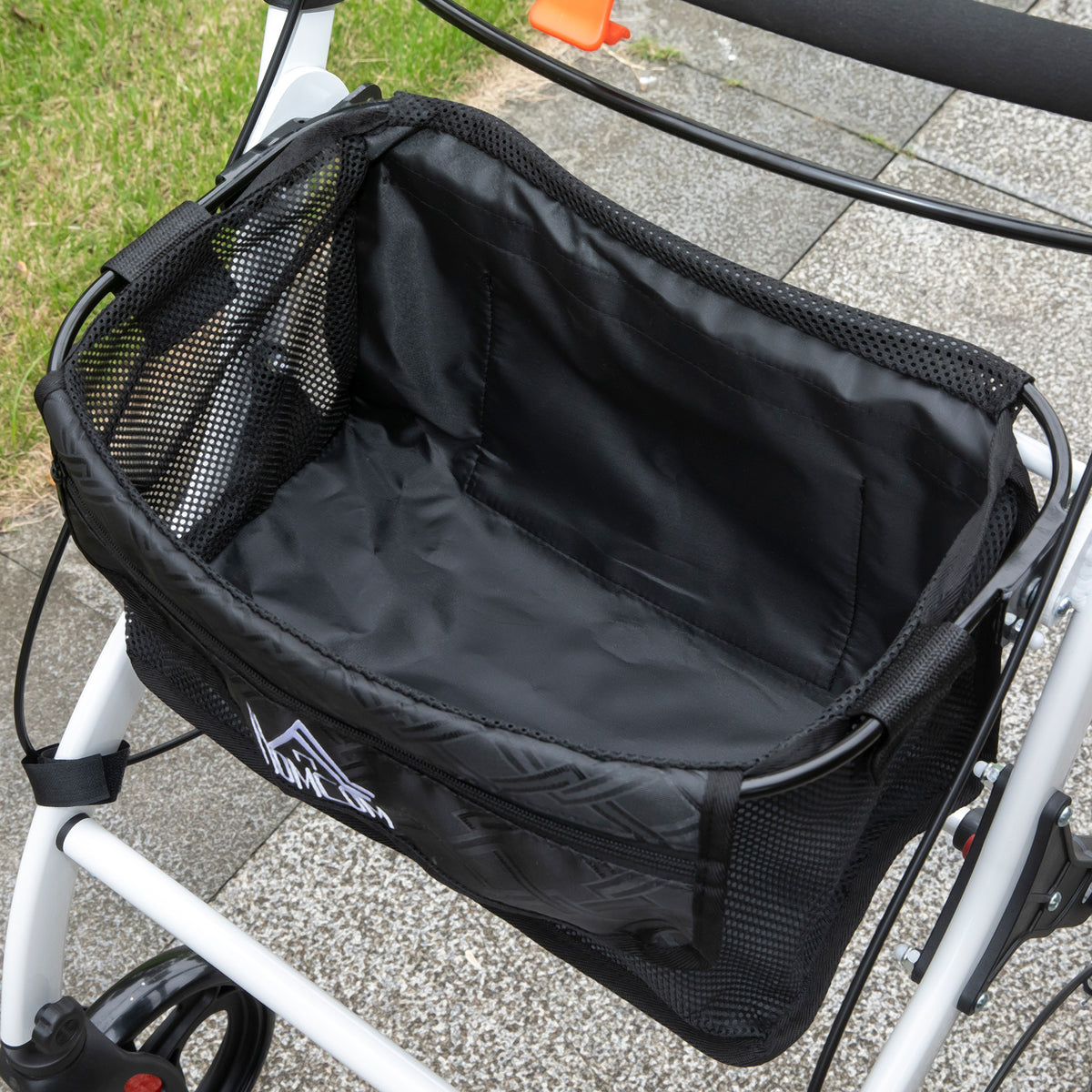 Andarilho para Idosos Dobrável de Alumínio Andador para Pessoas Maiores com 4 Rodas e Bandeja Andarilho com Altura Ajustável Travão e Bolsa de Transporte 64,5x54x90-102 cm Preto e Branco — foto 8