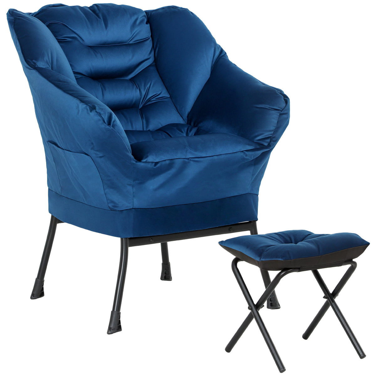 Poltrona Sala de Estar com Apoio para os Pés Poltrona Relax para Leitura com Bolsos Laterais e Pés de Aço para Sala de Estar Dormitório 80x78x100 cm Azul Escuro — foto 1