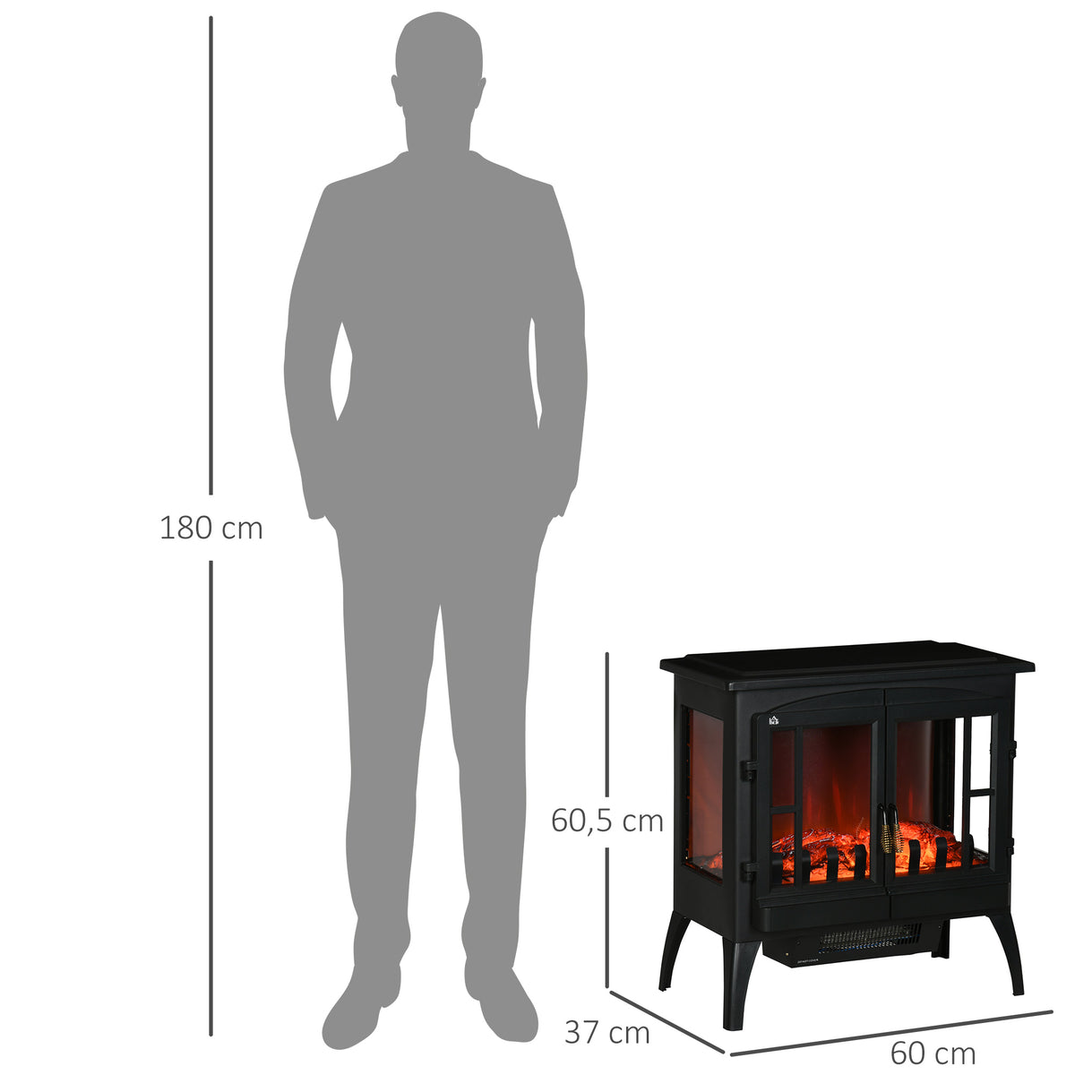 Lareira Elétrica 1000W/2000W Lareira Elétrica Decorativa com Luzes LED Chamas Realistas e Proteção Contra Superaquecimento para 15-20 ㎡ 60x37x60,5 cm Preto — foto 3