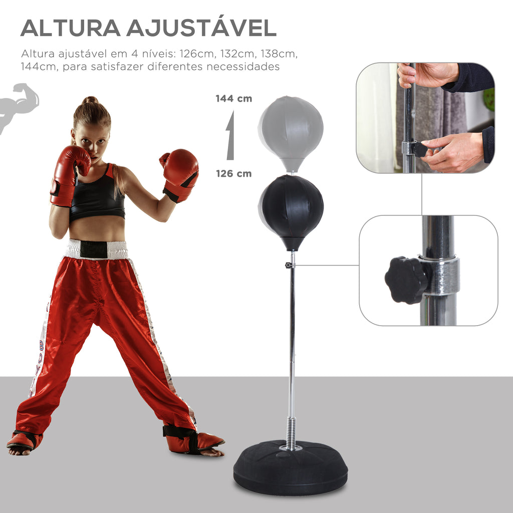 Saco de Boxe de Pé Punching Ball com Altura Ajustável em 4 Níveis 126-144 cm Base Preenchível e Luvas de Boxe para Adultos e Adolescentes Preto — foto 4
