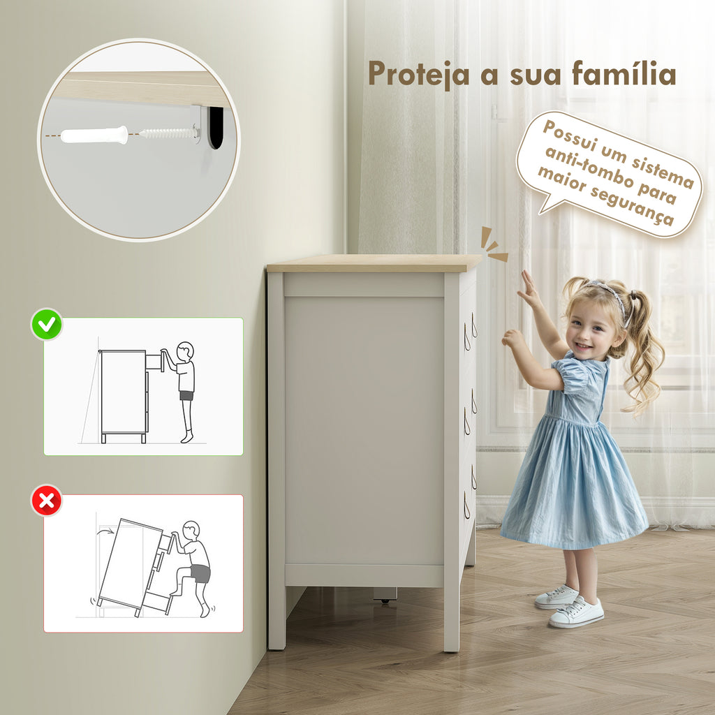 Cómoda de 6 Gavetas Cómoda para Dormitório com Puxadores de PU Cómoda para Sala de Estar Corredor 120x40x78 cm Branco — foto 6