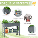 Floreira de Metal Elevada Floreira com Rodas Alça Lateral e Prateleira Inferior para Cultivo de Plantas Hortaliças Flores 104x39x80cm Cinza — foto 4