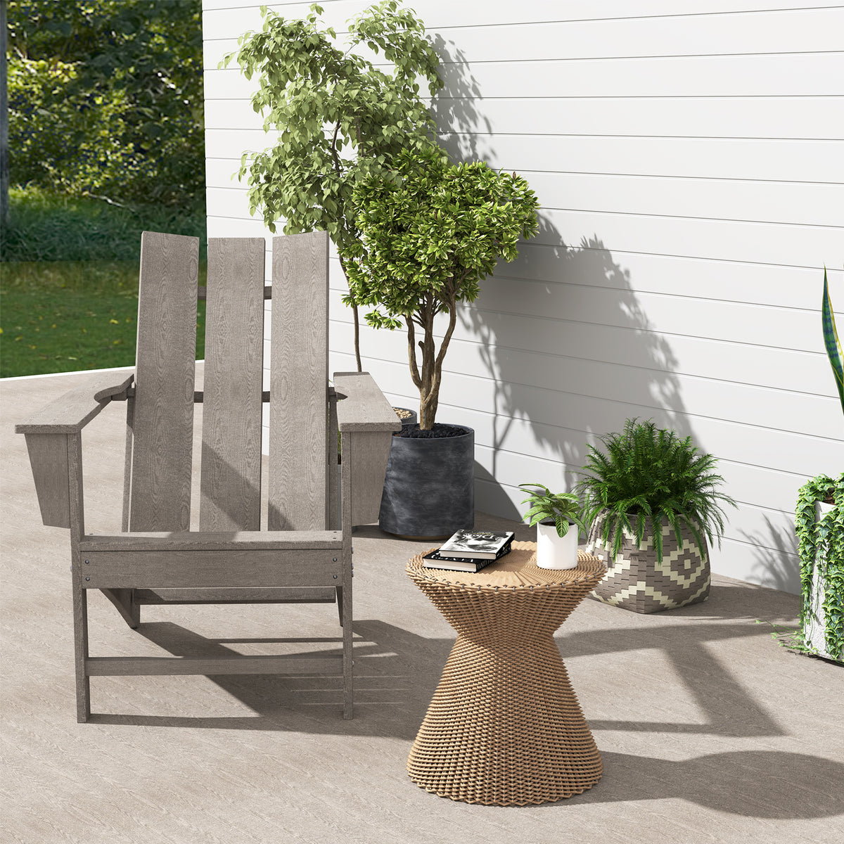 Cadeira Adirondack de Exterior Cadeira de Jardim com Assento Extra Largo Carga 120 kg para Pátio Varanda 75x83x90 cm Cinzento Escuro — foto 2