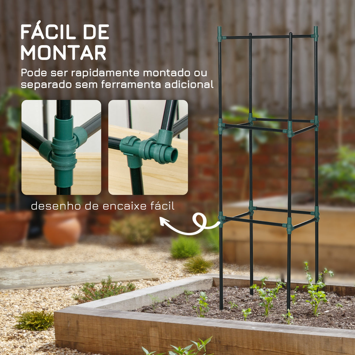 Conjunto de 3 Suportes para Plantas Trepadeiras com Estrutura de Aço Torre de Treliça para Plantas Frutas Verduras Flores Decoração de Exterior 38x38x182 cm Verde — foto 5