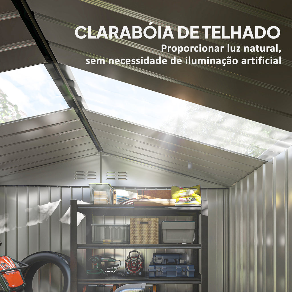 Abrigo de Jardim Exterior 4,9 m² 277x195x192cm Abrigo e Jardim Metálico para Armazenamento de Ferramentas com Base Incluída (Chão não Incluído) e 4 Janelas Verde Escuro - Modelo 2 — foto 4