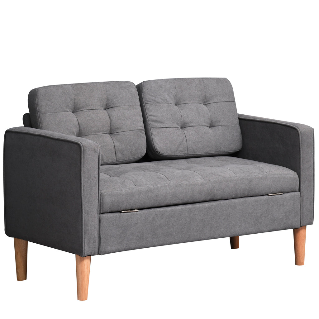 Sofá 2 lugares, sofá com armazenamento, pés de madeira, sofá estofado com acabamento em veludo para sala de estar, quarto, 117 x 62 x 78 cm, Cinza — foto 1
