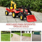 Trator de pedais com reboque escavadeira com pá frontal de brinquedo de condução para crianças acima de 3 anos Direção e pás de fácil controle Suporta até 35 kg 179x42x59 cm Vermelho — foto 8