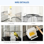 Gaiola para Passáros com Suporte Gaiola com 4 Rodas Teto com Abertura 2 Comedouros 3 Poleiros Bandeja Removível e Prateleira Inferior 46x36x130cm Preto — foto 7