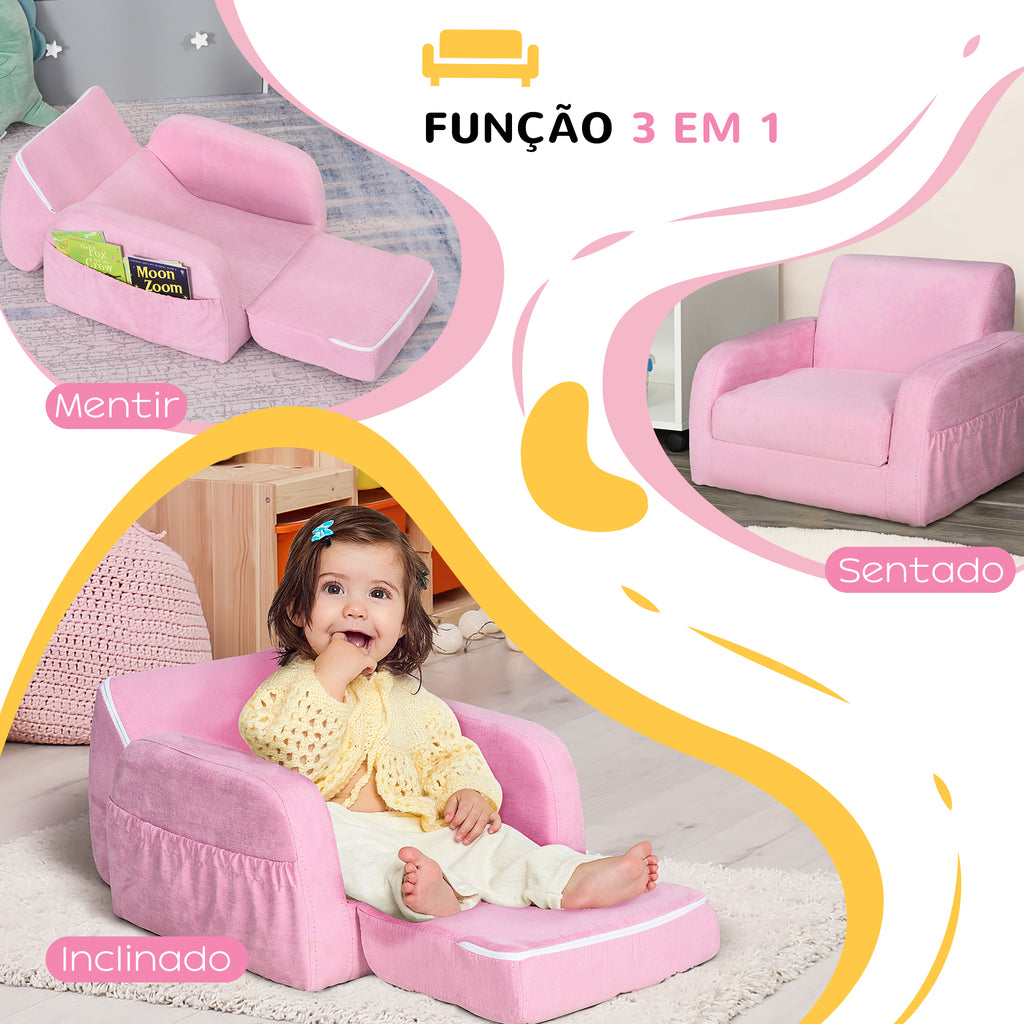 Poltrona Infantil Poltrona 2 em 1 para Crianças Dobrável em 2 Posições com Apoio de Braços e Assento Acolchoado 47x45x38cm Rosa — foto 5