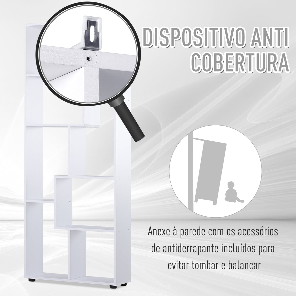 Prateleiras verticais modernas Design de estante com 8 prateleiras Painel de partículas E1 70x24x178cm Branco — foto 6