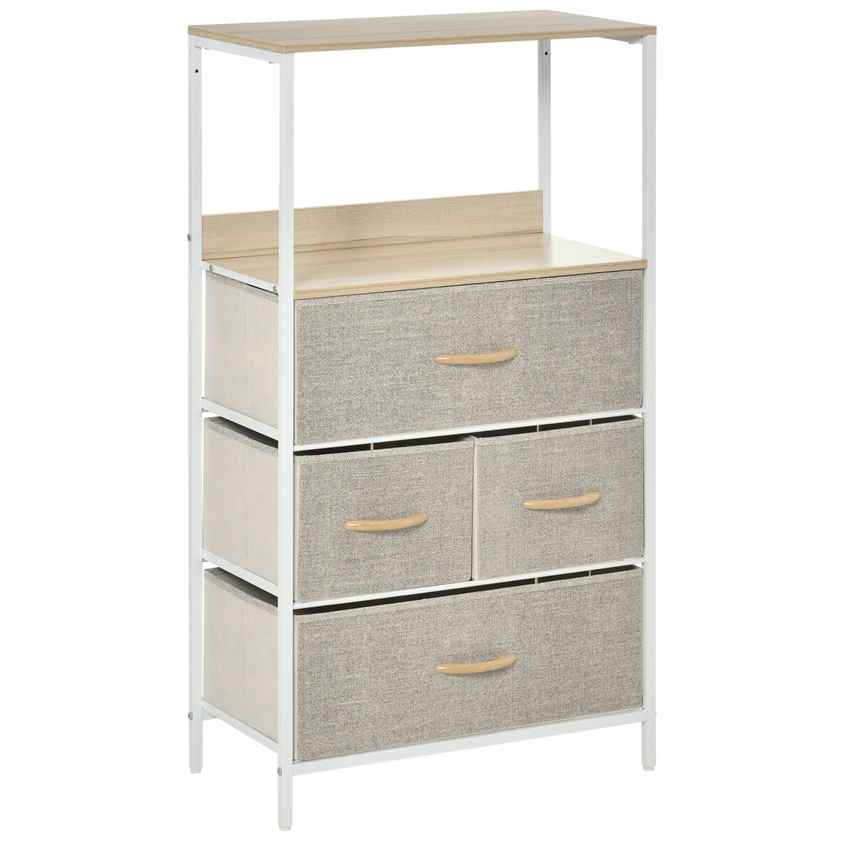 Cómoda com 4 Gavetas Dobráveis e Prateleira Aberta Cómoda com Gavetas de Tecido para Escritório Dormitórios Estilo Industrial Anti-Tombo 58x29x103cm Madeira e Cinza Claro — foto 1