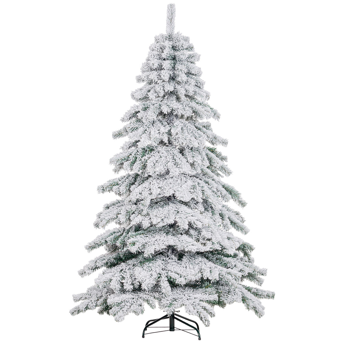 Árvore de Natal Ø116x180 cm Neve Artificial com 627 Pontas de PVC Base Dobrável e Suporte de Metal Decoração de Natal para Interiores Verde e Branco — foto 1