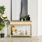 Mesa de console em malha Mesa de entrada com 2 gavetas e prateleira inferior para o corredor Quarto sala de estar Estilo rústico 100x30x76 cm Natural — foto 9