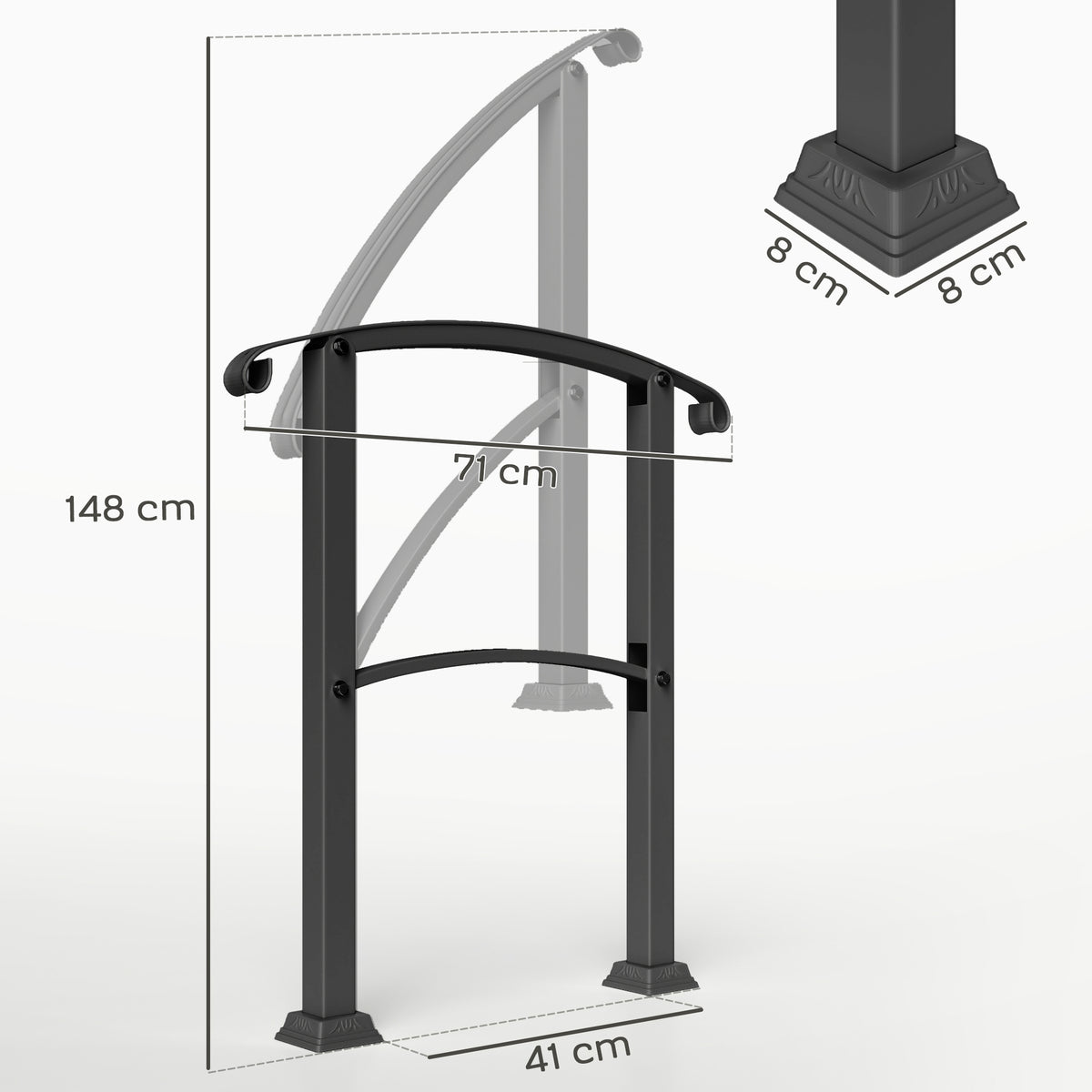 Guarda Corpo para Escada 71 cm Guarda Corpo Metálico com Kit de Instalação Ângulo Ajustável para 1-3 Degraus 71x8x148 cm Preto — foto 3