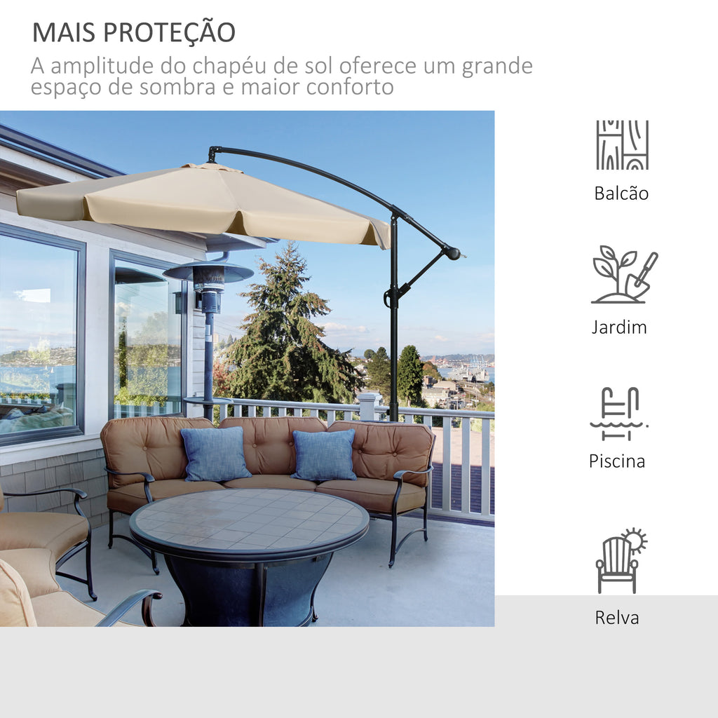 Chapéu de Sol de Jardim Ø265 cm Chapéu de Sol Excêntrico com Teto Inclinável Manivela 8 Hastes de Metal e Base Cruzada Proteção Solar para Terraço Varanda Exterior Bege — foto 7