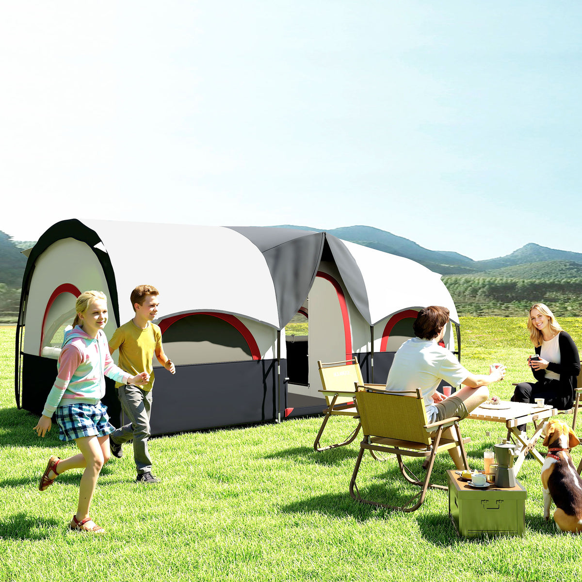 Tenda de Campismo Familiar Tipo Túnel Tenda para 4-6 Pessoas Impermeável 3.000 mm Tenda de Campismo Dobrável com 2 Quartos e Saco de Transporte 435x251x195 cm Cinzento Escuro — foto 2