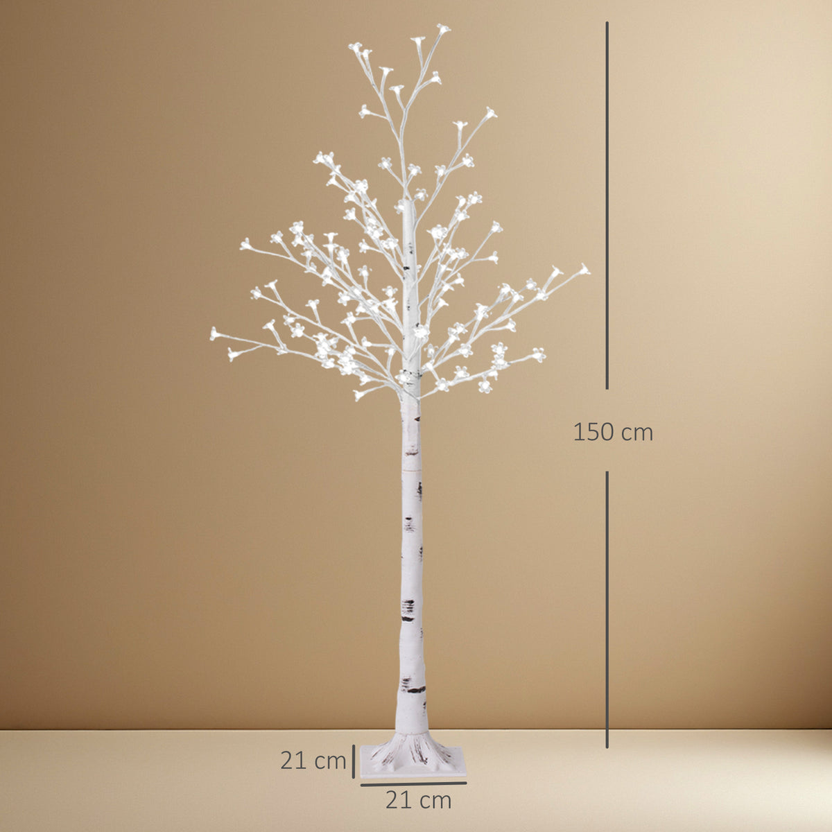 Árvore Cerejeira com 120 Luzes LED IP44 Banco Quente Árvore Decorativa com Flor de Cereja com Luz Ajustável em 3 Modos para Sala de Estar Festas Interiores 21x21x150 cm Branco — foto 3