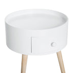 Mesa de Cabeceira com 1 Gaveta Mesa Auxiliar Redonda com Borda Elevada e 3 Pés de Madeira para Dormitório Sala de Estar Estilo Moderno Ø38x45 cm Branco — foto 7
