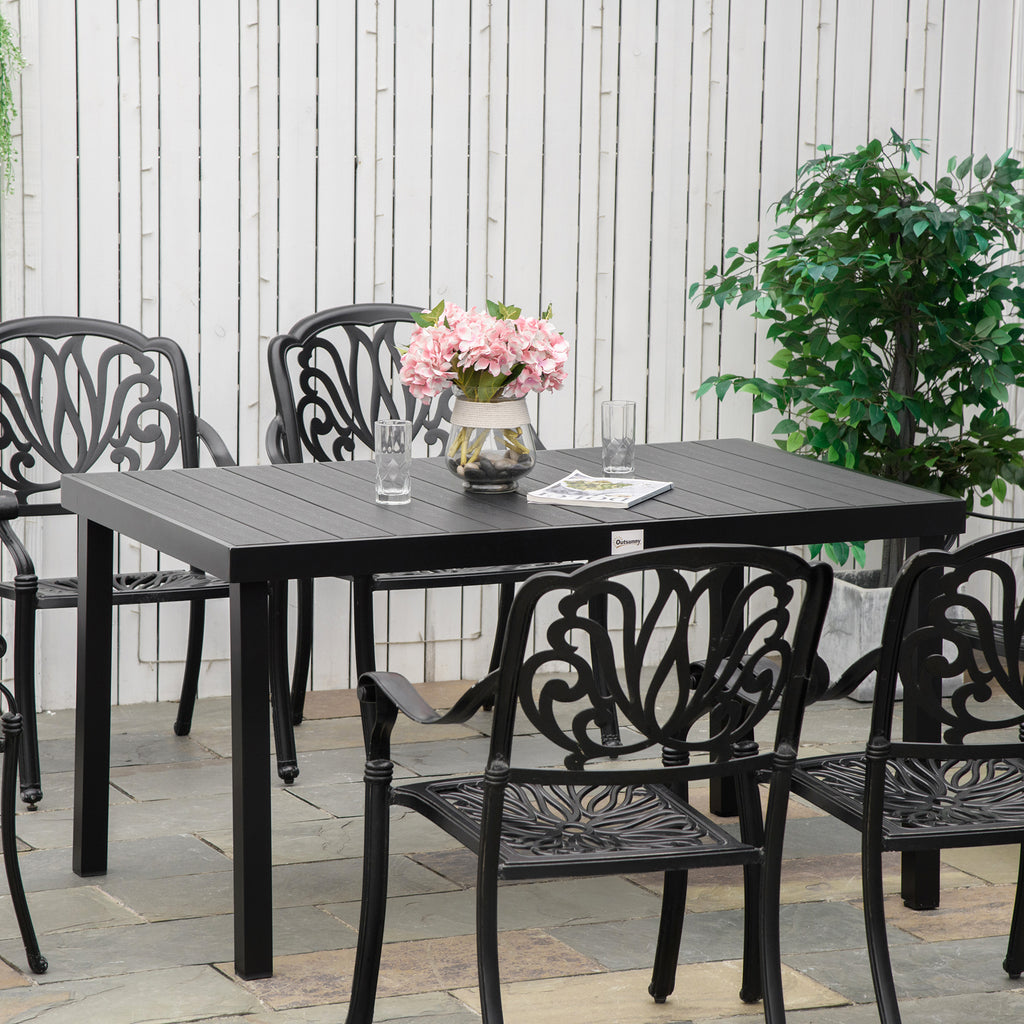 Mesa de Jardim Retangular Mesa de Exterior para 6 Pessoas com Bancada de Ripas e Estrutura de Alumínio para Terraço Balcão 140x90x74cm Preto — foto 2