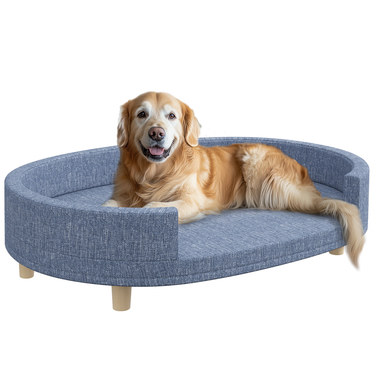 Sofá para Cães Grandes Sofá para Animais de Estimação com Almofada Amovível Capa Lavável e Pés de Madeira Carga 30 kg para Interior 100x70x25 cm Azul — foto 1