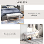 Banco Pé de Cama com Pés de Madeira e Assento Acolchoado Capacidade 120 kg Banco de Estilo Vintage para Dormitório Entrada Corredor 110x37x49 cm Creme — foto 6