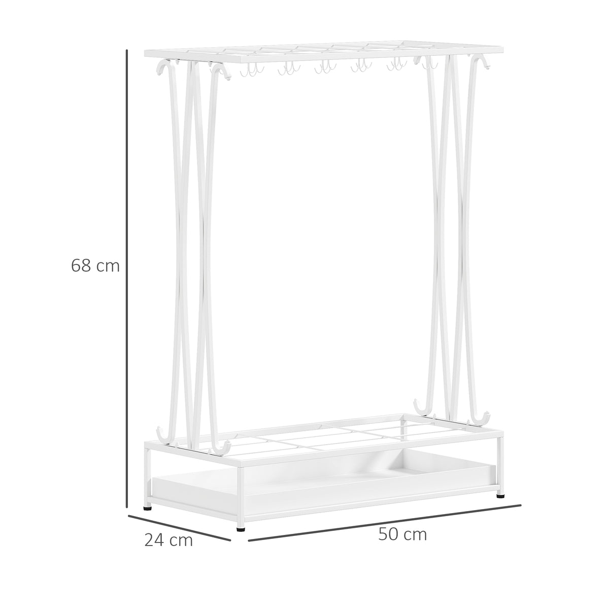 Suporte para Guarda-Chuva Moderno Retangular Suporte para Guarda Chuvas de Aço com 24 Ganchos 21 Espaços e Bandeja Recolhedora de Gotas Amovível para Entrada Escritório 50x24x68 cm Branco — foto 3