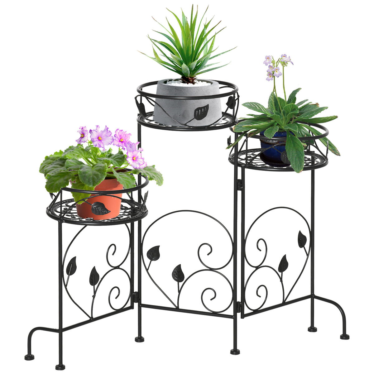 Suporte de Metal para Plantas Suporte Dobrável para Flores com 3 Prateleiras Decoração de Interior Exterior para Jardim Terraço Balcão 74x23x62cm Preto — foto 1