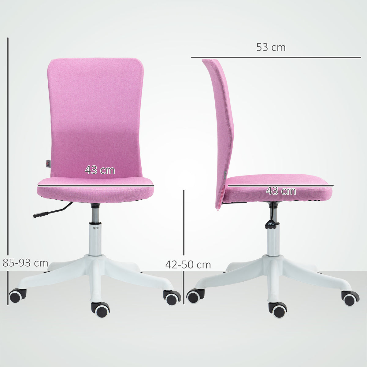 Cadeira de Escritório sem Apoio para os Braços Cadeira de Escritório Giratória Estofada em Linho Sintético com Altura Ajustável para Estudo Dormitório Tocador Carga 120 kg 53x43x85-93 cm Rosa — foto 3