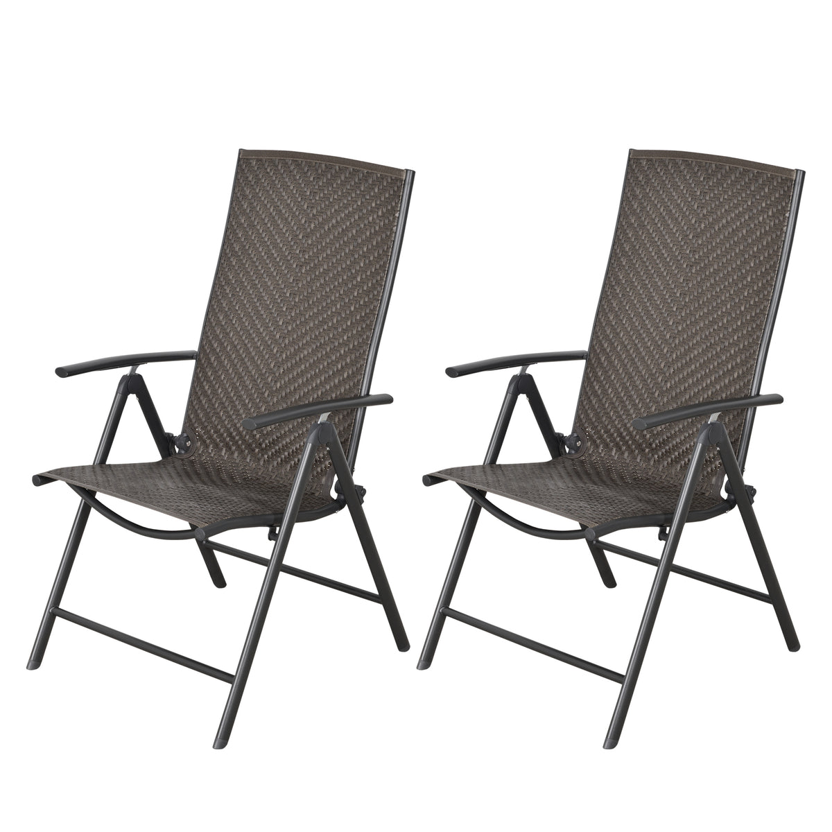 Conjunto de 2 cadeiras dobráveis ​​de vime para jardim com encosto alto e ajustável 7 posições para terraço 57x67.5x104 cm Cinza — foto 1