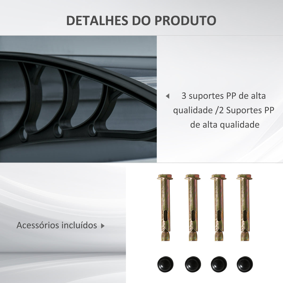 Marquise para Portas e Janelas 100x75x23 cm Marquise de Proteção contra Sol e Chuva com Cobertura de Policarbonato Preto — foto 5