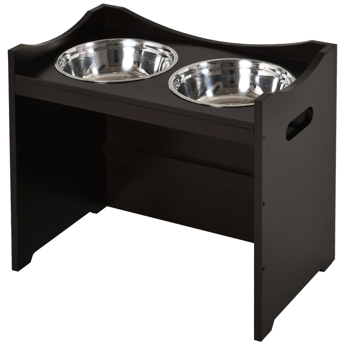 Comedouro para Cães Elevado Comedouro para Cães com 2 Tigelas de Aço Inoxidável e Altura Ajustável 54x31,5x47 cm Marrom — foto 1