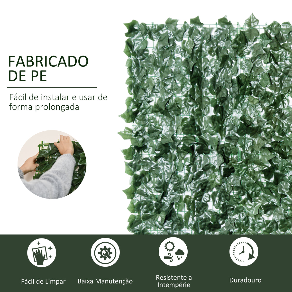 Vedação Artificial em Rolo 3,1,5m Vedação de Privacidade para Balcão Jardim Exterior Planta Decorativa de Parede PE Verde — foto 4