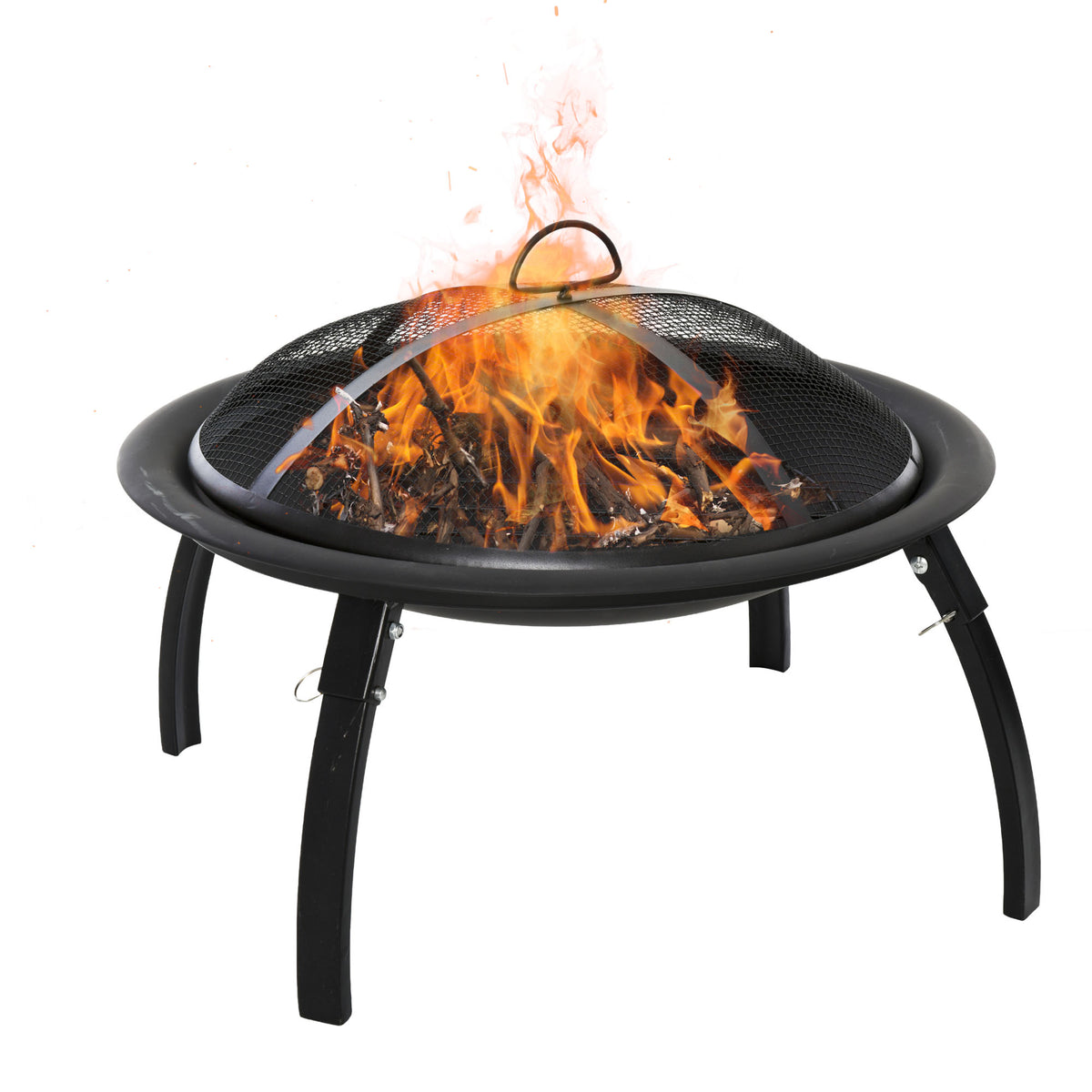 Braseiro ao ar livre Ø56 cm Fogueira Portátil para aquecimento varanda churrasco jardim com cobertura de rede Preto — foto 1