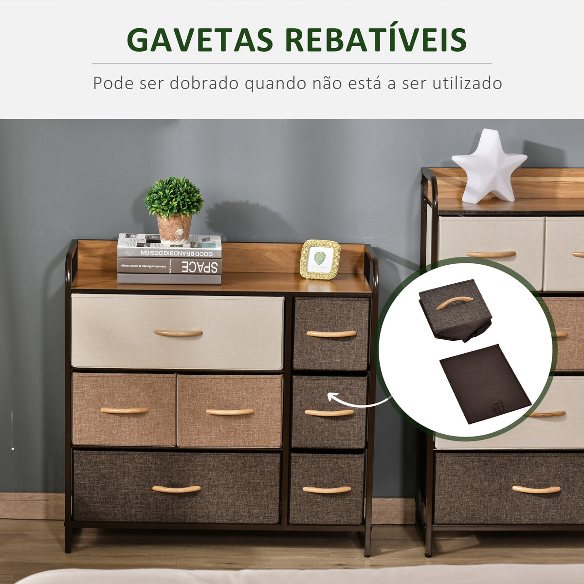 Cómoda Estreita com 7 Gavetas Dobráveis de Tecido, Cómoda de Quarto com Estrutura Metálica, Móvel para Espaços Pequenos, Sala de Estar, Casa de Banho, Multicolor — foto 5