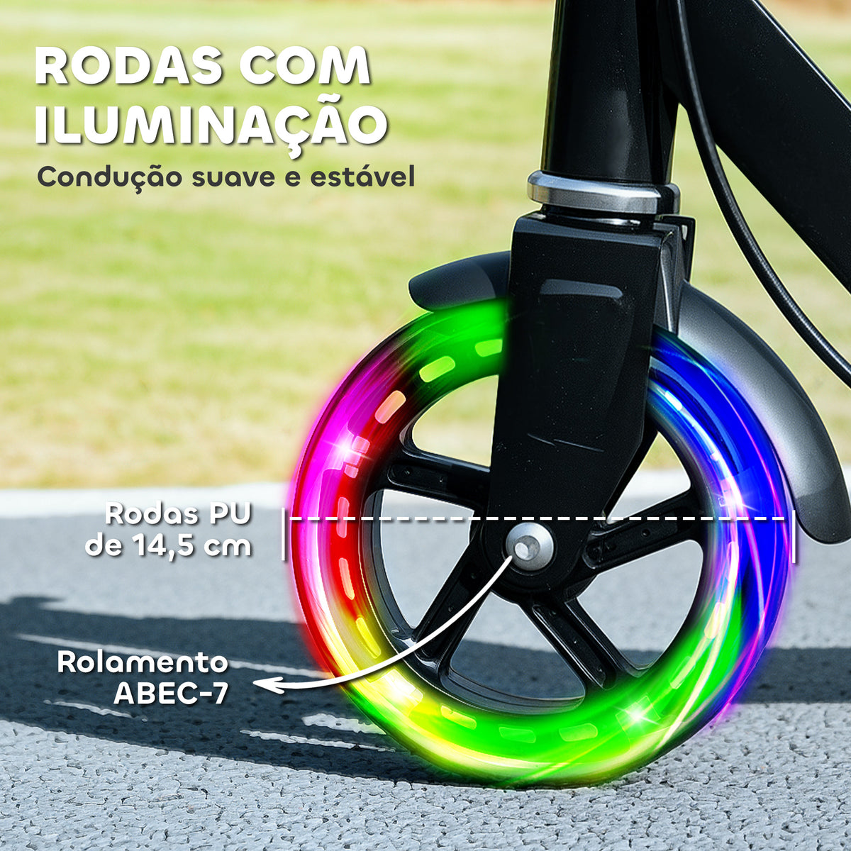 Trotinete Dobrável para Crianças de 3-8 Anos Trotinete Infantil de 2 Rodas com Luzes LED Guiador com 4 Alturas Ajustáveis Travão Traseiro e de Mão 73x36x73-89 cm Preto — foto 5