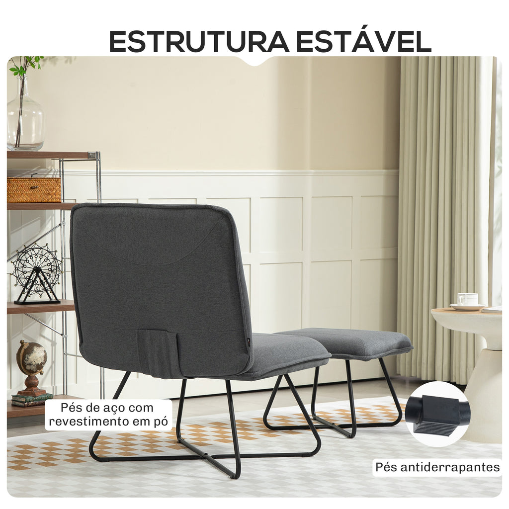 Poltrona Sala de Estar com Apoio para os Pés Poltrona Relax sem Apoio para os Braços com Pés de Aço em Forma de Cruz para Sala de Estar Dormitório Cinza Escuro — foto 5