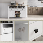 Aparador de Cozinha Mesa para Televisores de 50 Polegadas com 3 Gavetas 2 Armários 2 Prateleiras Abertas e 2 Prateleiras Ajustáveis Estilo Moderno 120x38x81,5 cm Branco — foto 8