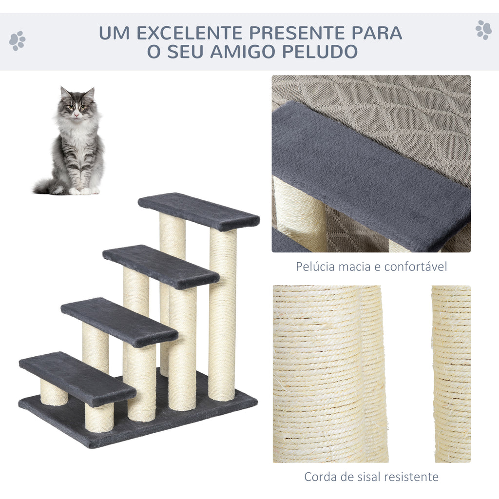 Escada para animais de estimação escada para gatos cães cobertura macia de pelucia Raspador de Sisal Estável 4 Passos 60x42x61 cm Cinzento — foto 4