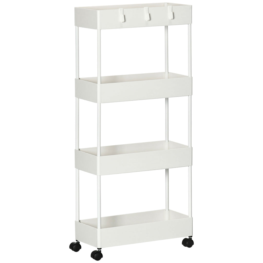 Carrinho Auxiliar com Rodas Carrinho de Armazenamento com 4 Cestas e 4 Ganchos Amovíveis para Cozinha Casa de Banho Sala de Estar 40x19x90 cm Branco — foto 1
