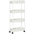 Carrinho Auxiliar com Rodas Carrinho de Armazenamento com 4 Cestas e 4 Ganchos Amovíveis para Cozinha Casa de Banho Sala de Estar 40x19x90 cm Branco — foto 1