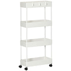Carrinho Auxiliar com Rodas Carrinho de Armazenamento com 4 Cestas e 4 Ganchos Amovíveis para Cozinha Casa de Banho Sala de Estar 40x19x90 cm Branco — foto 1