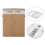 Cesto para Roupa Suja de Bambú Capacidade de 100L Cesta para Roupa Suja Retangular com Tampa Removível Bolsa com 2 Compartimentos 52x32x63cm Bambú — foto 7