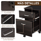 Bloco de Gavetas para Escritório Móvel de Arquivos com 2 Gavetas 5 Rodas com Travões e Fechadura com 2 Chaves para Escritório Secretária Casa 40x45x55,6cm Wengué — foto 5