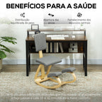 Cadeira Ergonómica de Joelhos com Encosto Almofadas Acolchoadas Estrutura de Madeira para Melhor Postura Escritório 51x84x93 cm Cinzento — foto 6